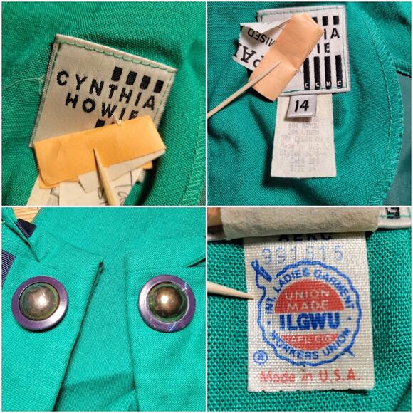 Vintage Cynthia Howie Green Nautical Sailor Dress, Drop Waist Pleated, 14 - Picture 4 of 6